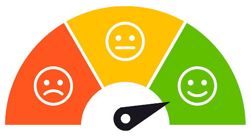 Scale gauging customer experience- gauge pointing to happy customer