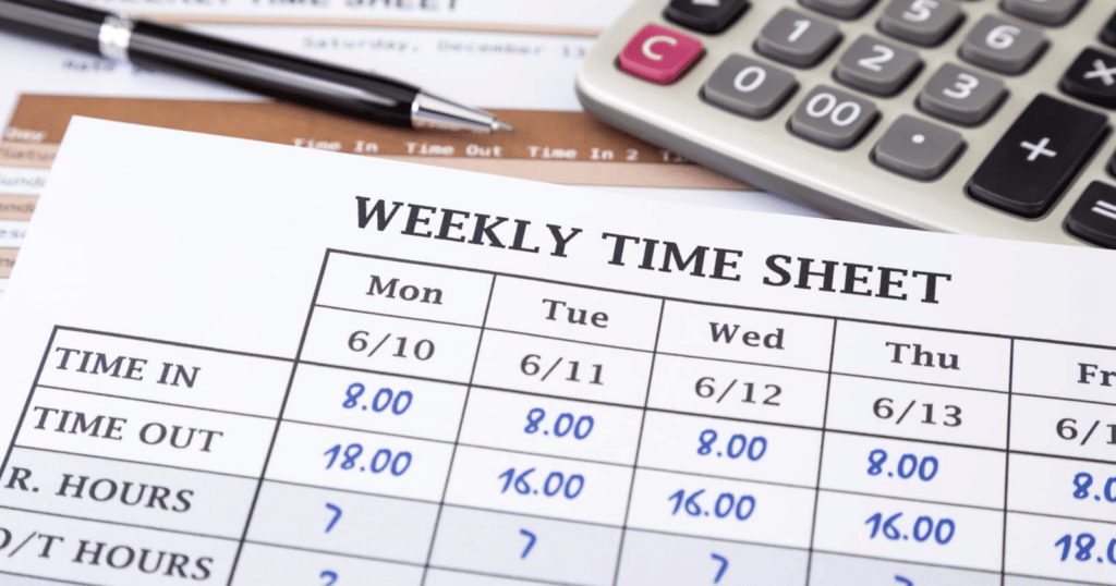 image of a weekly time sheet to track time to price jobs accurately.